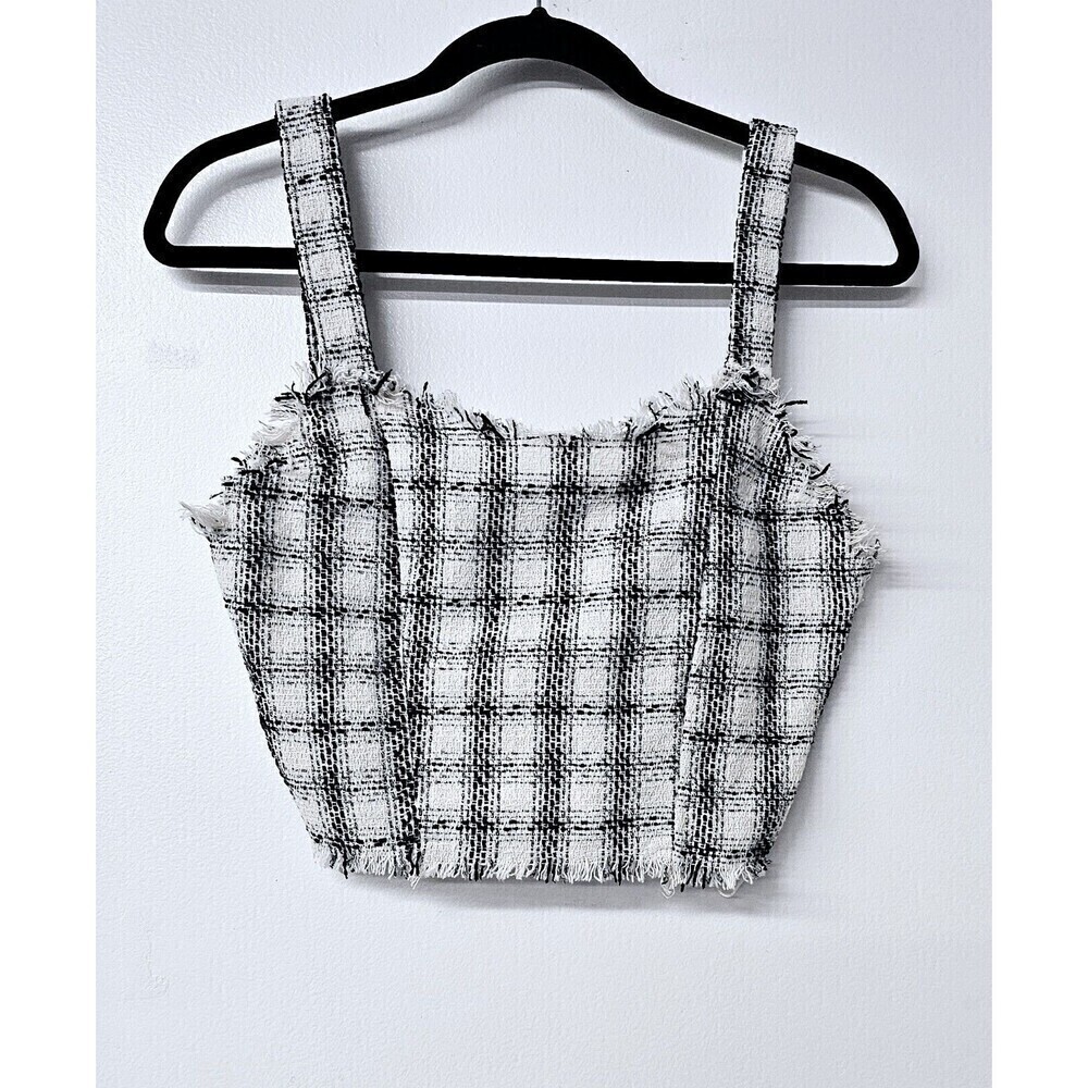 UMGEE Black White Thick Strap Plaid Side Zipup Women Crop Top NWT (S)